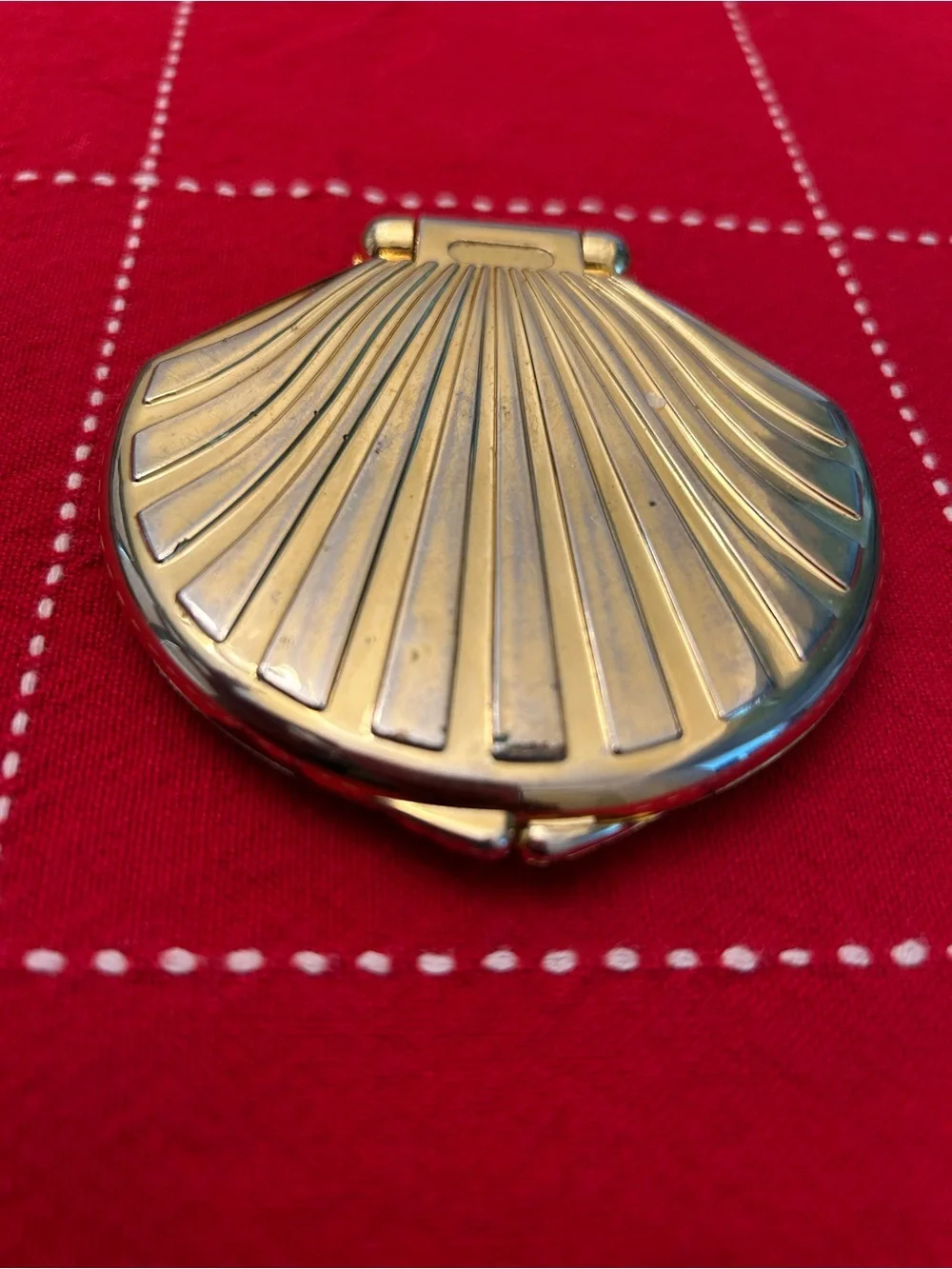 Gold Tone Seashell Compact Mirror Double Mirror Pocket Compact Magnifying